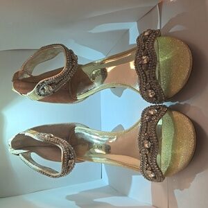 Antonio Melani Rhinestone Embellished Ankle Strap Gold Heel